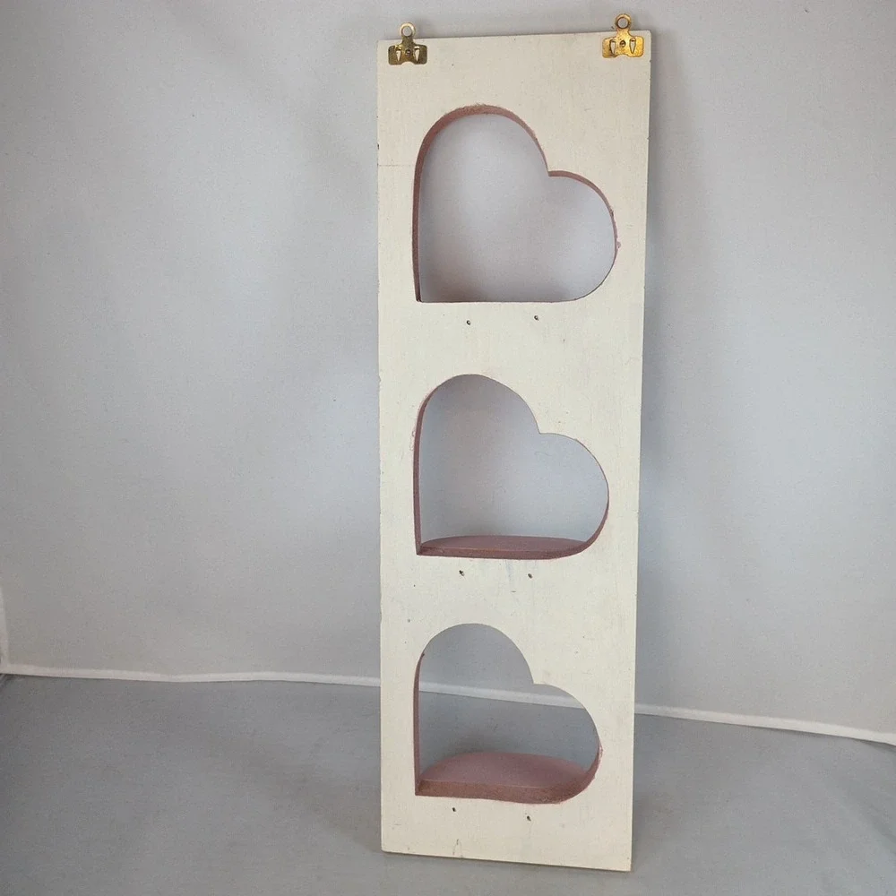 Hand Painted Wood Triple Heart Shelves Wall Mount 16.75